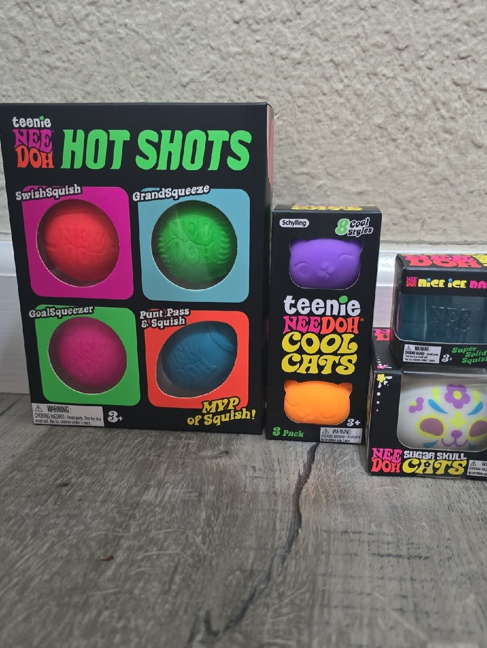 Needoh Hot Shots,Cool Cats,Sugar Skull Cats & Nice Ice Baby Cube-Blue